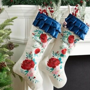 The Pioneer Woman Set of 2 Red Roses Ruffle  Christmas Stockings Cottagecore 20"